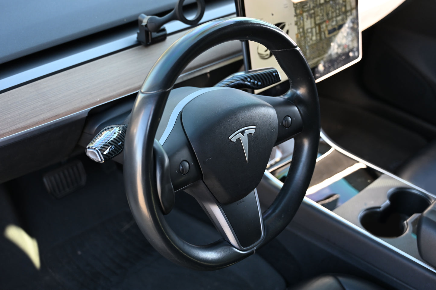 Tesla Model 3 Model Y Shifter Cover Gloss Black Carbon Fiber Print