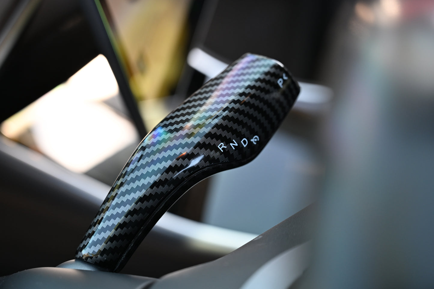 Tesla Model 3 Model Y Shifter Cover Gloss Black Carbon Fiber Print