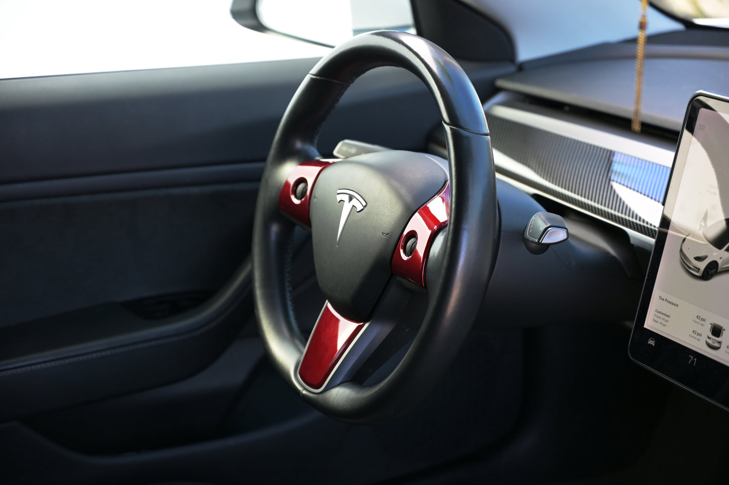 Compatible Tesla Model 3/Y Steering Wheel Scroll Button Trim Cover Interior Decorative Accessories Red