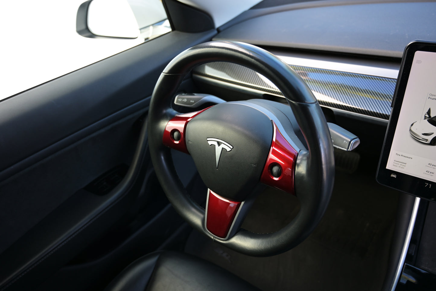 Compatible Tesla Model 3/Y Steering Wheel Scroll Button Trim Cover Interior Decorative Accessories Red
