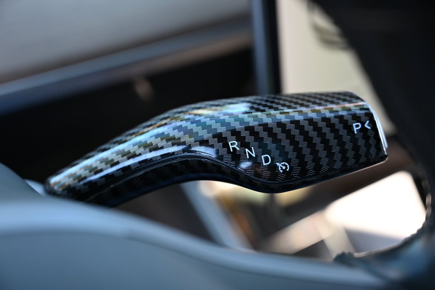 Tesla Model 3 Model Y Shifter Cover Gloss Black Carbon Fiber Print