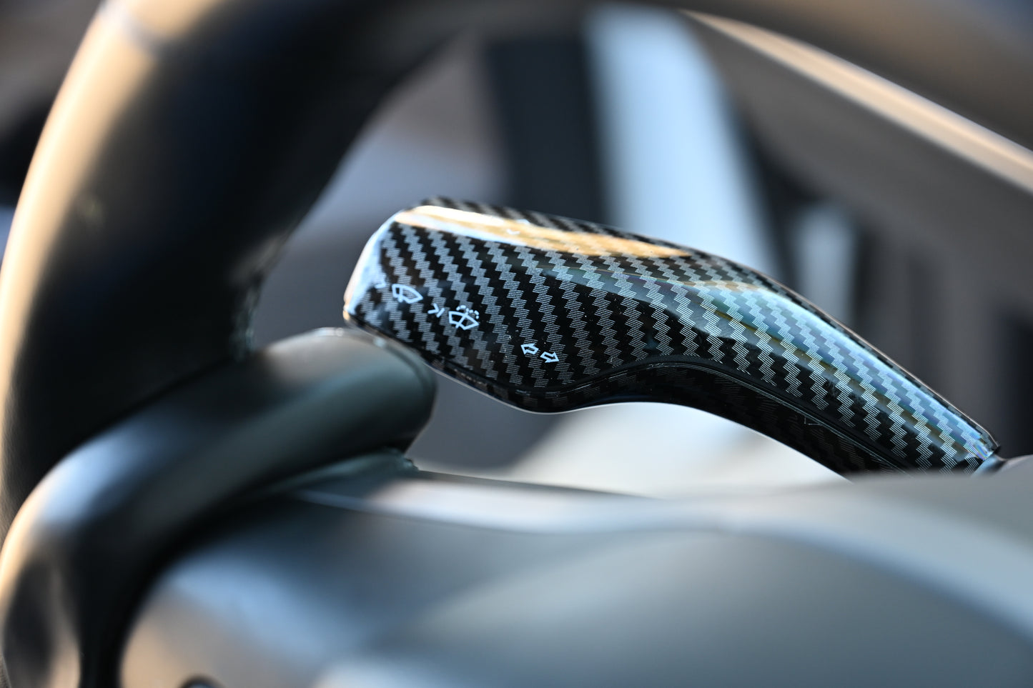 Tesla Model 3 Model Y Shifter Cover Gloss Black Carbon Fiber Print