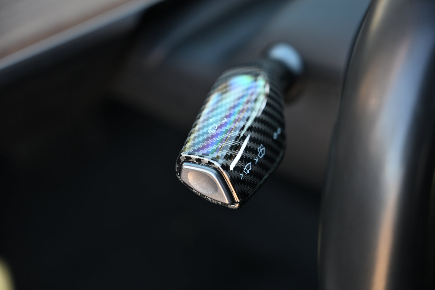 Tesla Model 3 Model Y Shifter Cover Gloss Black Carbon Fiber Print
